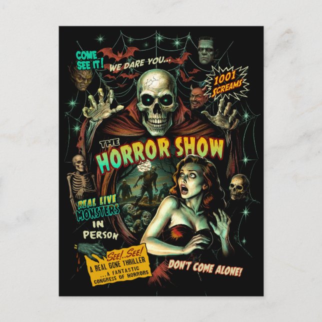 Tarjeta retro de fantasía de Spook Show (Anverso)