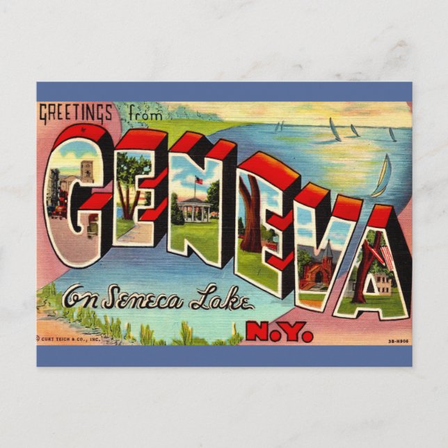 Tarjeta retro de Ginebra Seneca Lake NY (Anverso)