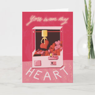 Tarjeta retro de San Valentín rosa y roja de arcad