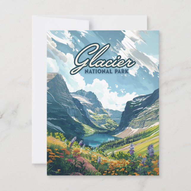 Tarjeta Retro del Parque Nacional Glaciar Montana  (Anverso)