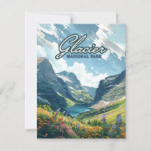Tarjeta Retro del Parque Nacional Glaciar Montana 