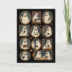 Tarjeta Retro Divertido Boo Fantasma Espeluznante Enfermer