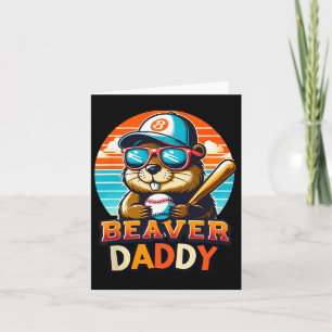 Tarjeta Retro Dulce Castor Papá Béisbol Vintage Animal Sp