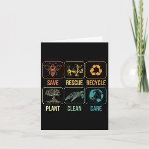 Tarjeta Retro Earth Day Salven abejas Rescate animales Rec