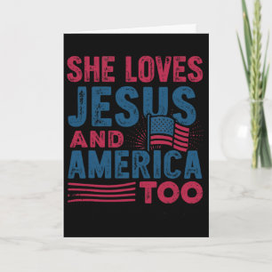 Tarjeta Retro Ella Ama a Jesús Y América También 4 De Juli