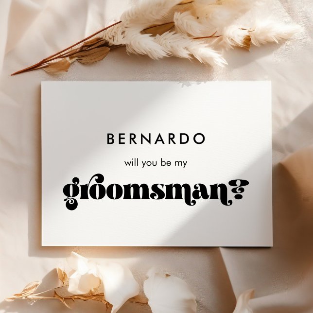 Tarjeta retro en negro y blanco ¿Serás mi padrino? (Subido por el creador)