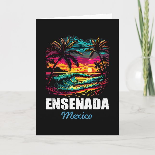 Tarjeta Retro Ensenada Mexico Sunset Vintage Vacation Souv (Anverso)