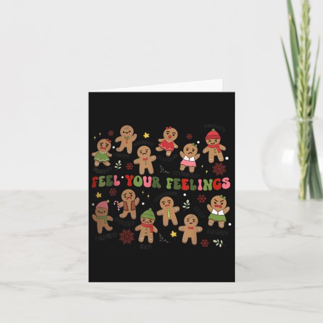 Tarjeta Retro Feel Your Feelings Gingerbread Christmas Men (Anverso)