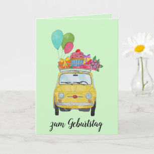 Tarjeta Retro Fiat 500 de Cumpleaños Alemán