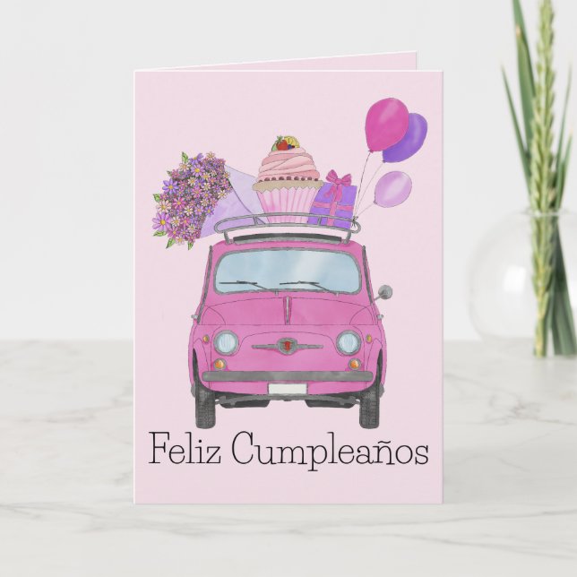 Tarjeta Retro Fiat 500 de Cumpleaños Español (Anverso)