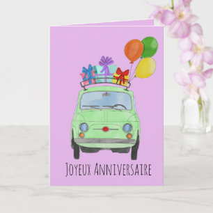 Tarjeta Retro Fiat 500 de Cumpleaños Francés
