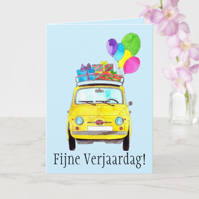Tarjeta Retro Fiat 500 de Cumpleaños Holandesa (Orquídea)