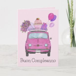 Tarjeta Retro Fiat 500 de Cumpleaños Italiano