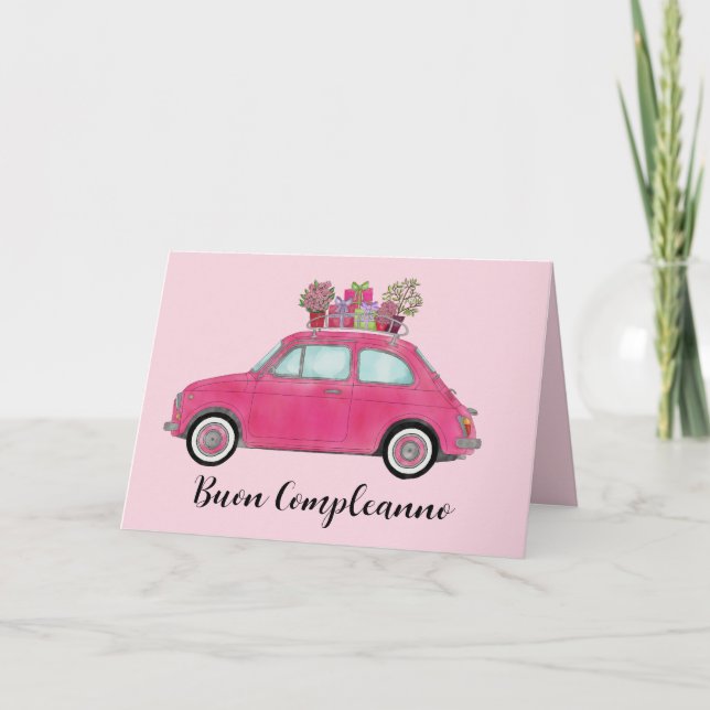 Tarjeta Retro Fiat 500 de Cumpleaños Italiano (Anverso)