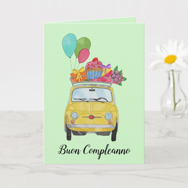 Tarjeta Retro Fiat 500 de Cumpleaños Italiano (Planta pequeña)