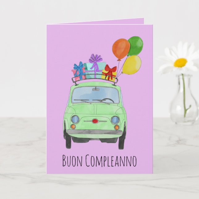 Tarjeta Retro Fiat 500 de Cumpleaños Italiano (Planta pequeña)