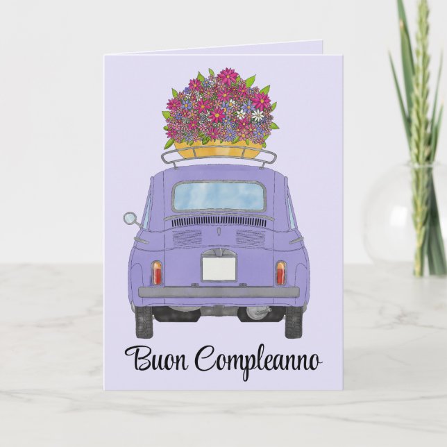 Tarjeta Retro Fiat 500 de Cumpleaños Italiano (Anverso)