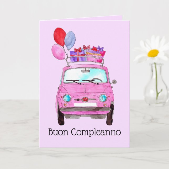 Tarjeta Retro Fiat 500 de Cumpleaños Italiano (Planta pequeña)