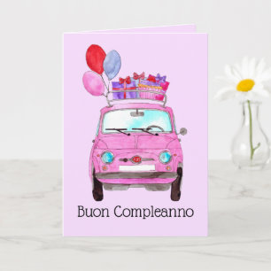 Tarjeta Retro Fiat 500 de Cumpleaños Italiano