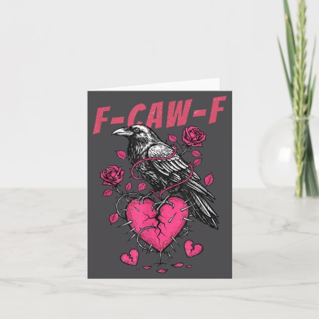 Tarjeta Retro Floral Heart Raven F-caw-f Anti Valentin's D (Anverso)