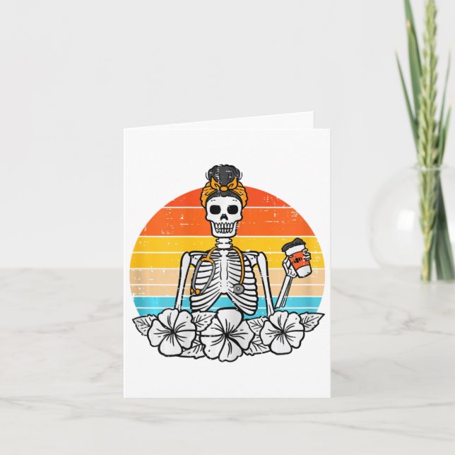 Tarjeta Retro Floral Skeleton Enfermera Halloween Scrub To (Anverso)