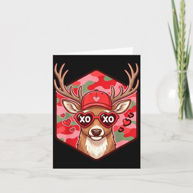 Tarjeta Retro Funny Boys Valentines Day Hunting Deer Camo  (Anverso)