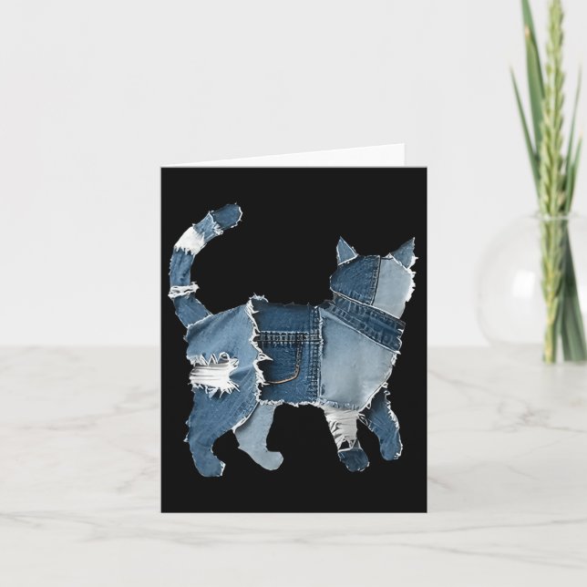 Tarjeta Retro Funny Denim Parche Animal Cat (Anverso)