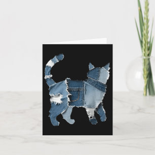 Tarjeta Retro Funny Denim Parche Animal Cat