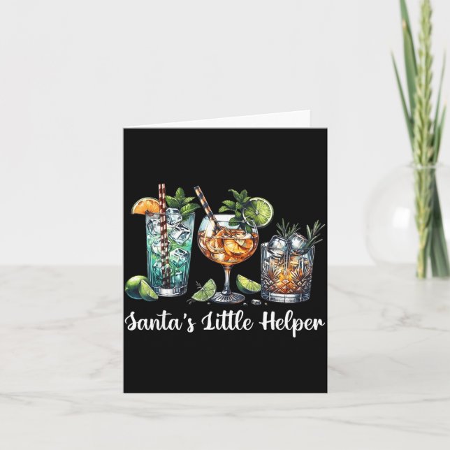 Tarjeta Retro Funny Santa's Little Helper Martini Merry Ch (Anverso)