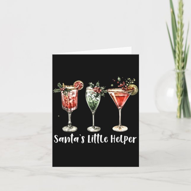 Tarjeta Retro Funny Santa's Little Helper Martini Merry Ch (Anverso)