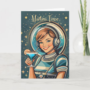 Tarjeta Retro Futurista Chica Astro Tiempo de Martini