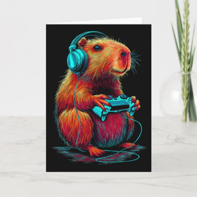 Tarjeta Retro Gaming Capyra Funny Video Gamer Rodent Anima (Anverso)