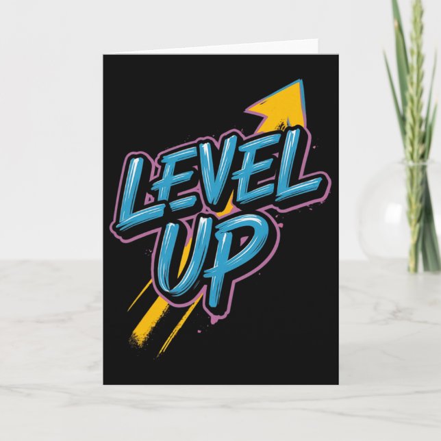 Tarjeta Retro Gaming Level Up Boys Girls Men Women  (Anverso)
