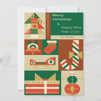 Tarjeta Retro Geometric Christmas Greeting Card – Festive 