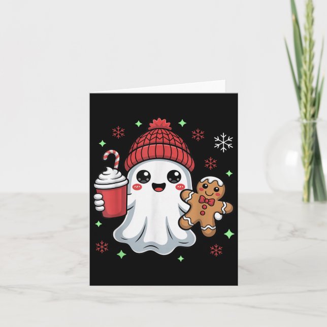 Tarjeta Retro Ghost Beanie Christmas Holiday Xmas Coffee G (Anverso)