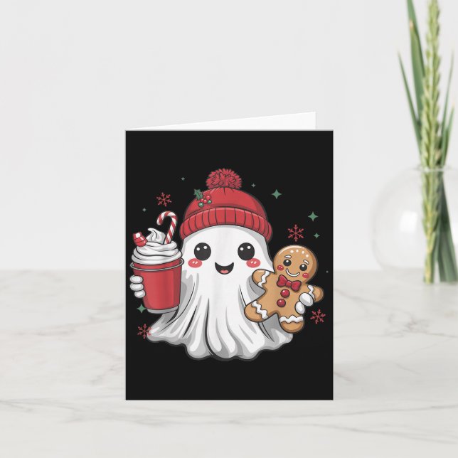 Tarjeta Retro Ghost Beanie Christmas Holiday Xmas Coffee G (Anverso)