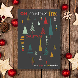 Tarjeta Retro Gris Colorido Oh Christmas Tree Holiday Card