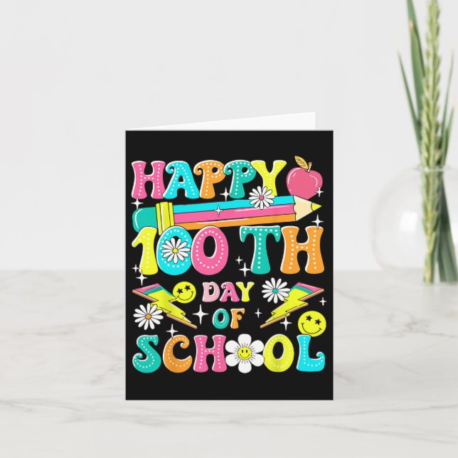 Tarjeta Retro Groovy 100° Día De Maestros Escolares Niños  (Anverso)