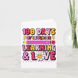 Tarjeta Retro Groovy 100 Días De Aprendizaje Escolar Y Amo