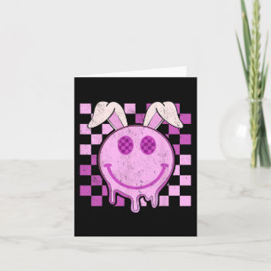 Tarjeta Retro Groovy Bunny Smile Face Happy Easter Day Rab