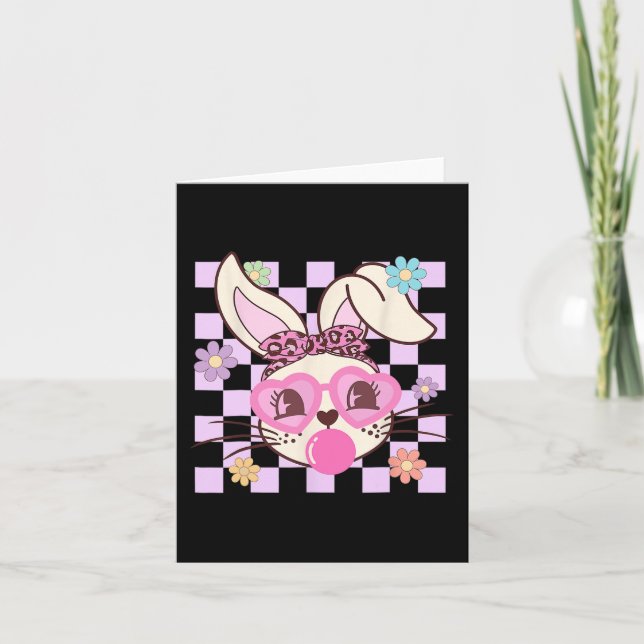 Tarjeta Retro Groovy Cute Pascua Conejo Conejo Conejo Feli (Anverso)