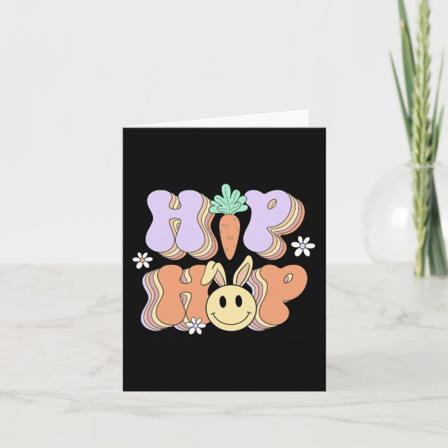 Tarjeta Retro Groovy Easter Day Hip Hop Cute Rabbit Bunny (Anverso)