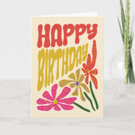 Tarjeta Retro Groovy Flor psicodélica Cumpleaños Botánico