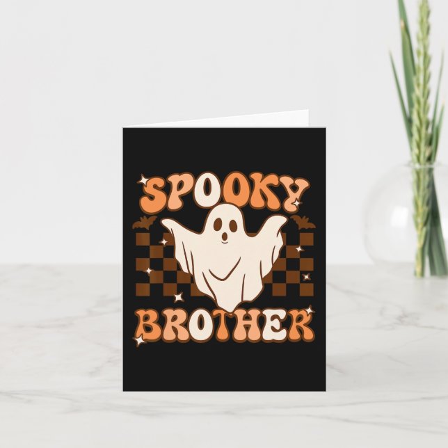Tarjeta Retro Groovy Halloween Fantasma Hermano Costum (Anverso)