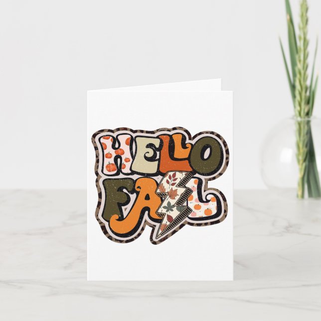 Tarjeta Retro Groovy Hello Otoño Vibes Lightning Bol (Anverso)