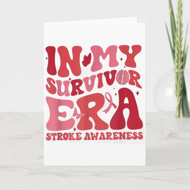 Tarjeta Retro Groovy In My Survivor Era Red Ribbon Stroke  (Anverso)