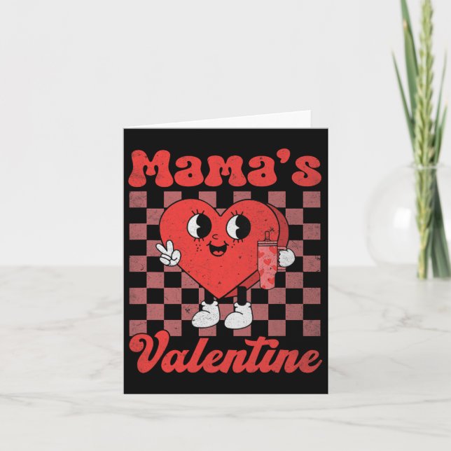 Tarjeta Retro Groovy Mamá Es Mi San Valentín Corazón Bonit (Anverso)