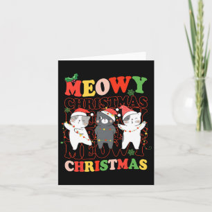 Tarjeta Retro Groovy Meowy Catmas Cats Navidades Luces Sa