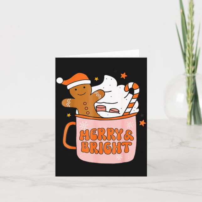 Tarjeta Retro Groovy Merry And Bright Gingerbread Christma (Anverso)