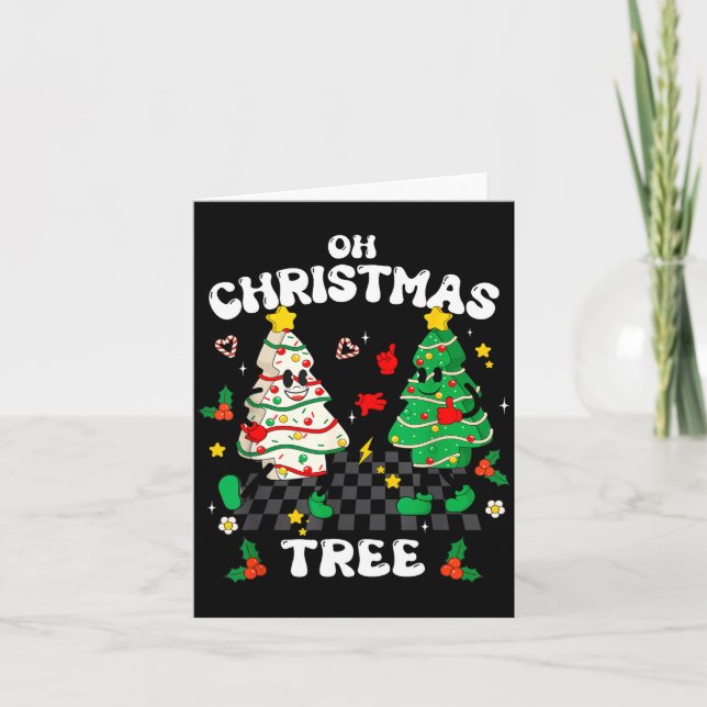 Tarjeta Retro Groovy Oh Christmas Tree Cake Pajamas Xmas K (Anverso)